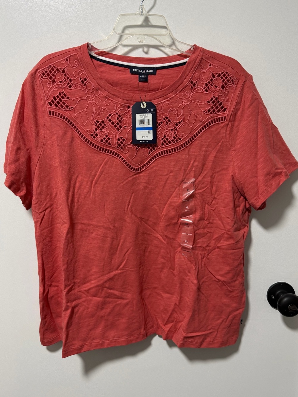 NWT Nautica Barcelona Tee | Coral Color with Design | Size XL